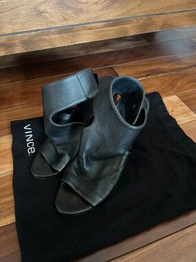 Vince Black Pebbled Leather Open-Toe Wrap Mules